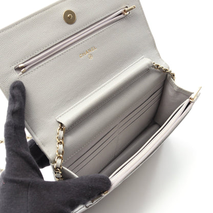 マトラッセ チェーンウォレット キャビアスキン グレー ゴールド金具 シャネル バッグ CHANEL