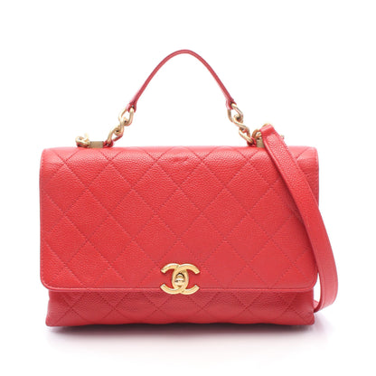 マトラッセ トップハンドル チェーンショルダーバッグ キャビアスキン レッド ゴールド金具 シャネル バッグ CHANEL