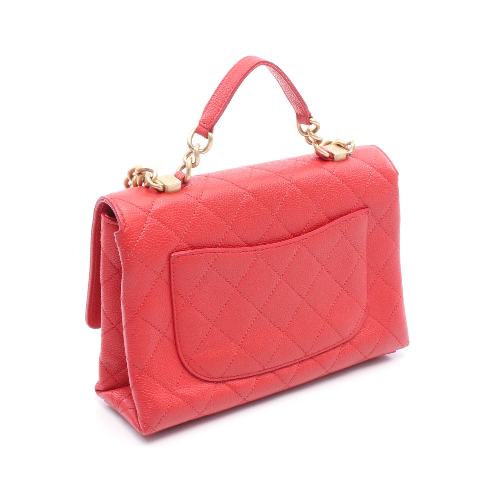 マトラッセ トップハンドル チェーンショルダーバッグ キャビアスキン レッド ゴールド金具 シャネル バッグ CHANEL