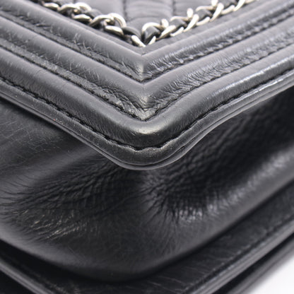 ボーイシャネル チェーンショルダーバッグ エイジドカーフスキン ブラック シルバー金具 シャネル バッグ CHANEL
