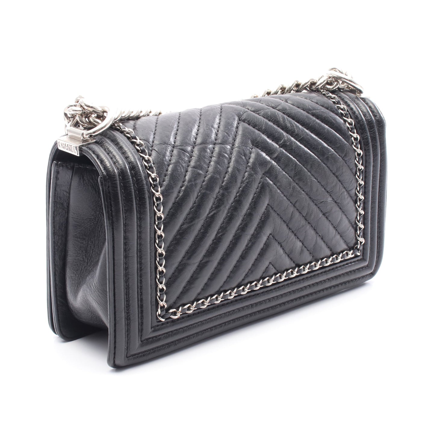 ボーイシャネル チェーンショルダーバッグ エイジドカーフスキン ブラック シルバー金具 シャネル バッグ CHANEL