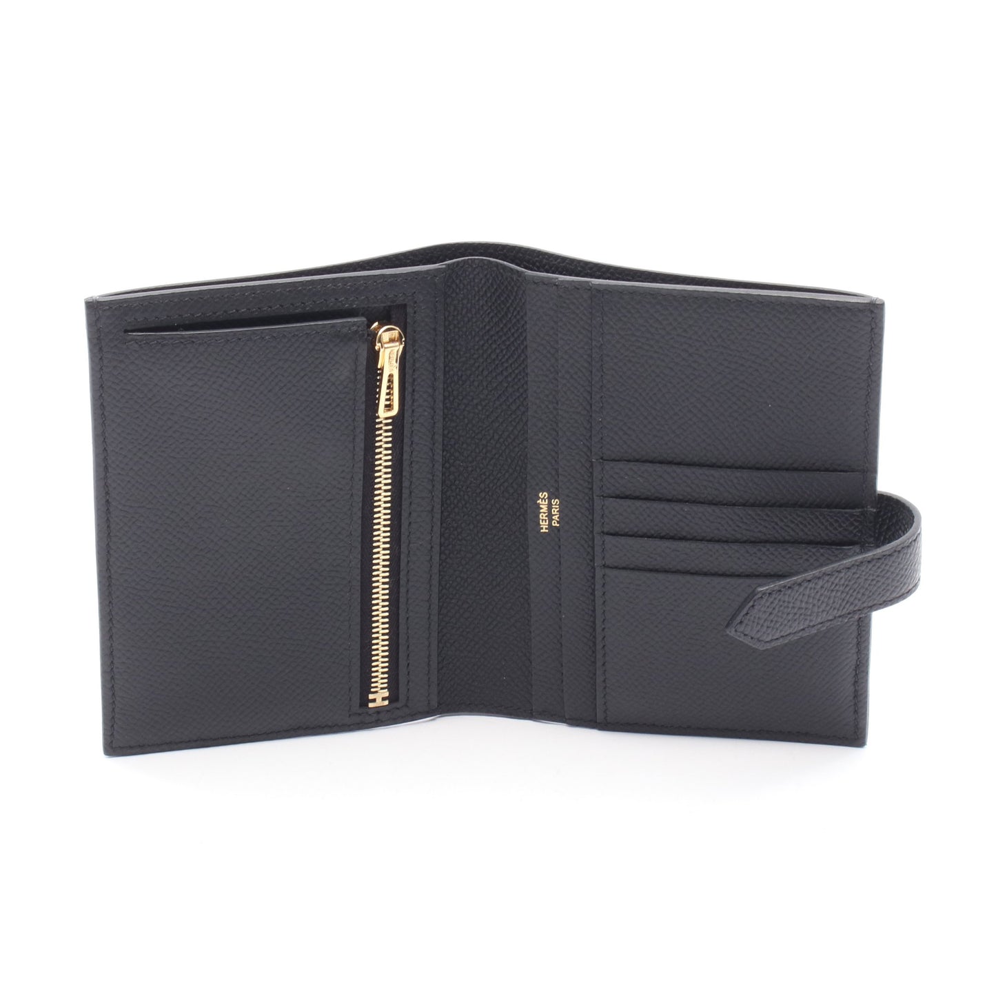 ベアンコンパクト 二つ折り財布 ヴォーエプソン ブラック ゴールド金具 W刻印 エルメス 財布・小物 HERMES