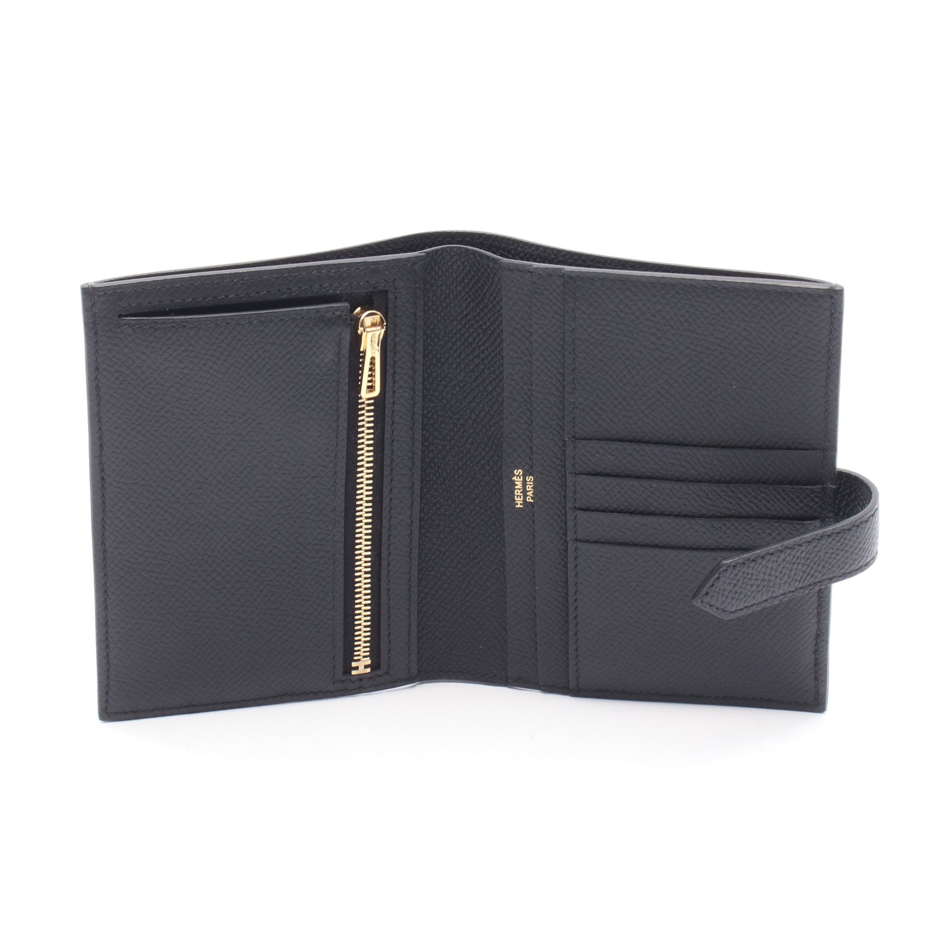 ベアンコンパクト 二つ折り財布 ヴォーエプソン ブラック ゴールド金具 W刻印 エルメス 財布・小物 HERMES