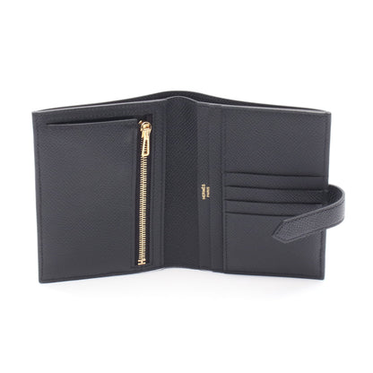 ベアンコンパクト 二つ折り財布 ヴォーエプソン ブラック ゴールド金具 W刻印 エルメス 財布・小物 HERMES