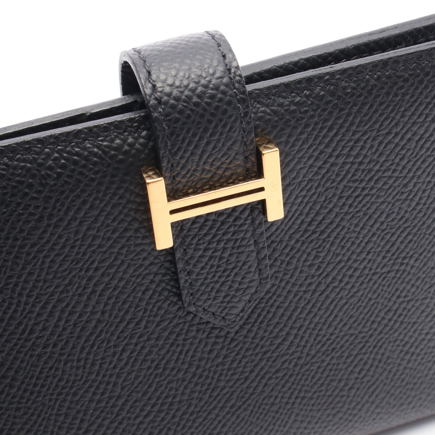 ベアンコンパクト 二つ折り財布 ヴォーエプソン ブラック ゴールド金具 W刻印 エルメス 財布・小物 HERMES