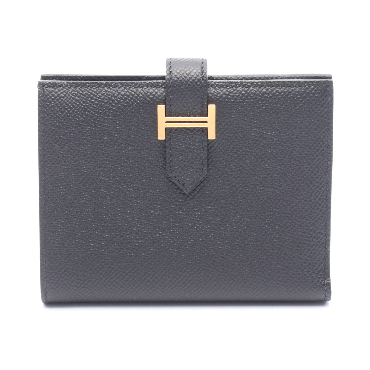 ベアンコンパクト 二つ折り財布 ヴォーエプソン ブラック ゴールド金具 W刻印 エルメス 財布・小物 HERMES