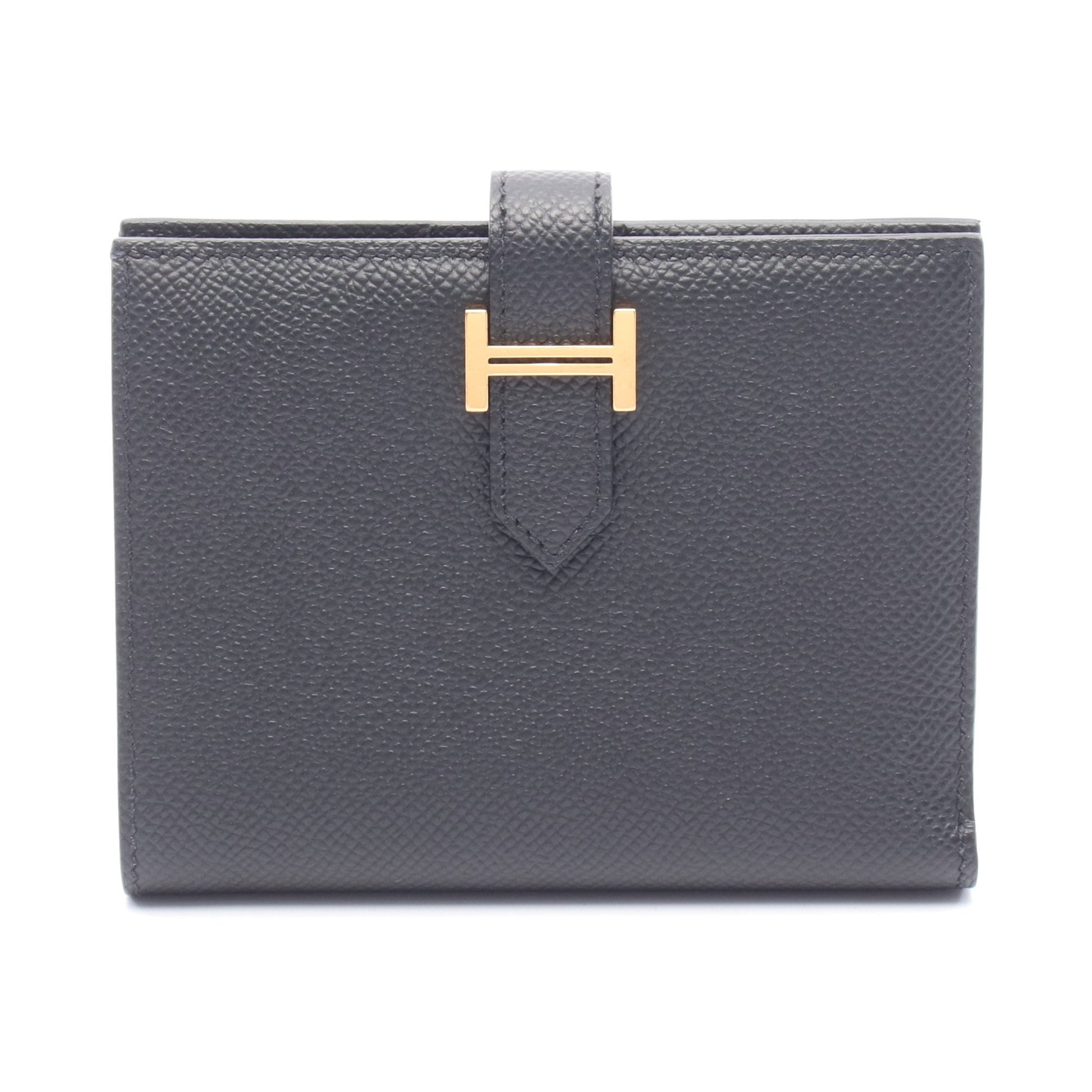 ベアンコンパクト 二つ折り財布 ヴォーエプソン ブラック ゴールド金具 W刻印 エルメス 財布・小物 HERMES