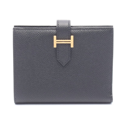 ベアンコンパクト 二つ折り財布 ヴォーエプソン ブラック ゴールド金具 W刻印 エルメス 財布・小物 HERMES