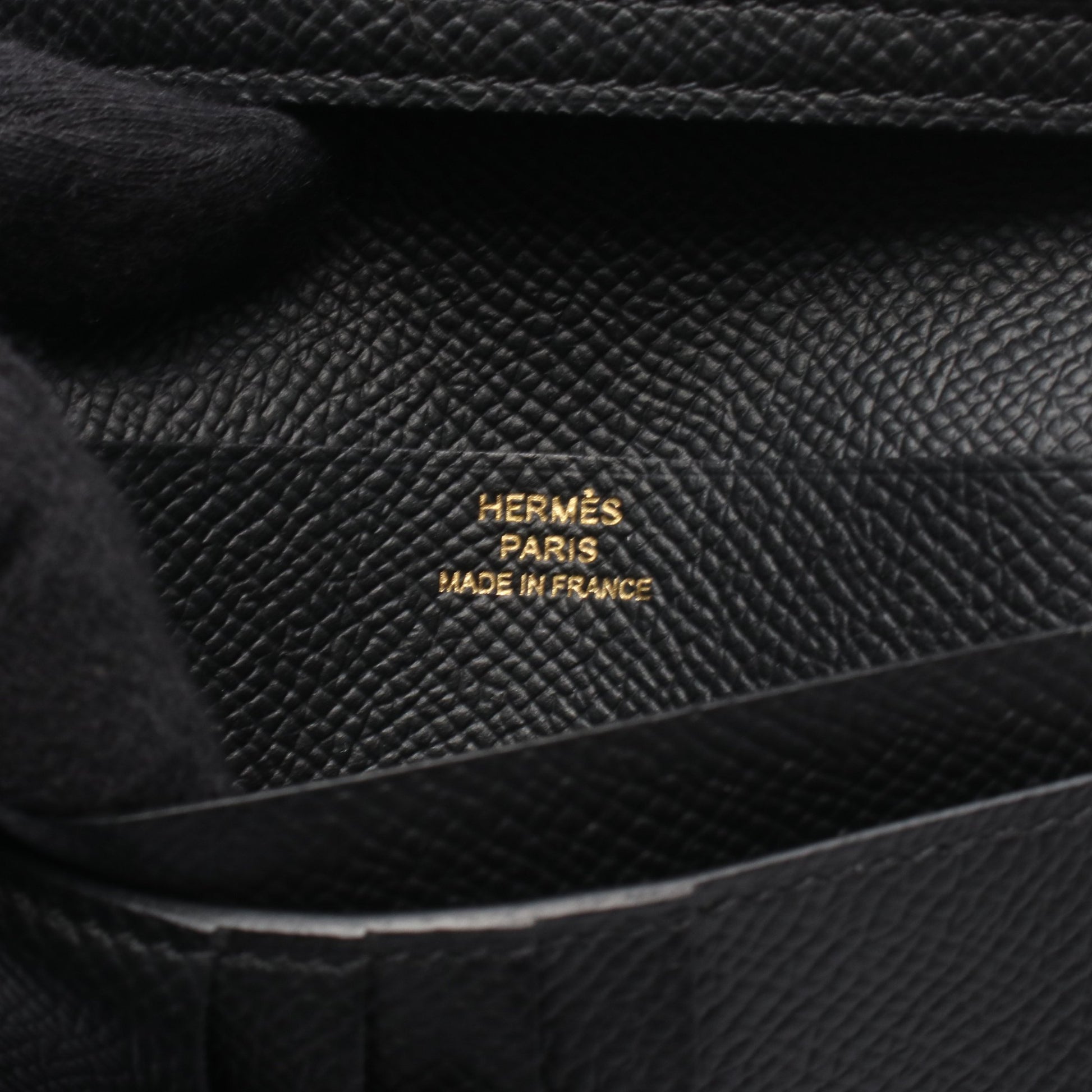 ベアンコンパクト 二つ折り財布 ヴォーエプソン ブラック ゴールド金具 W刻印 エルメス 財布・小物 HERMES