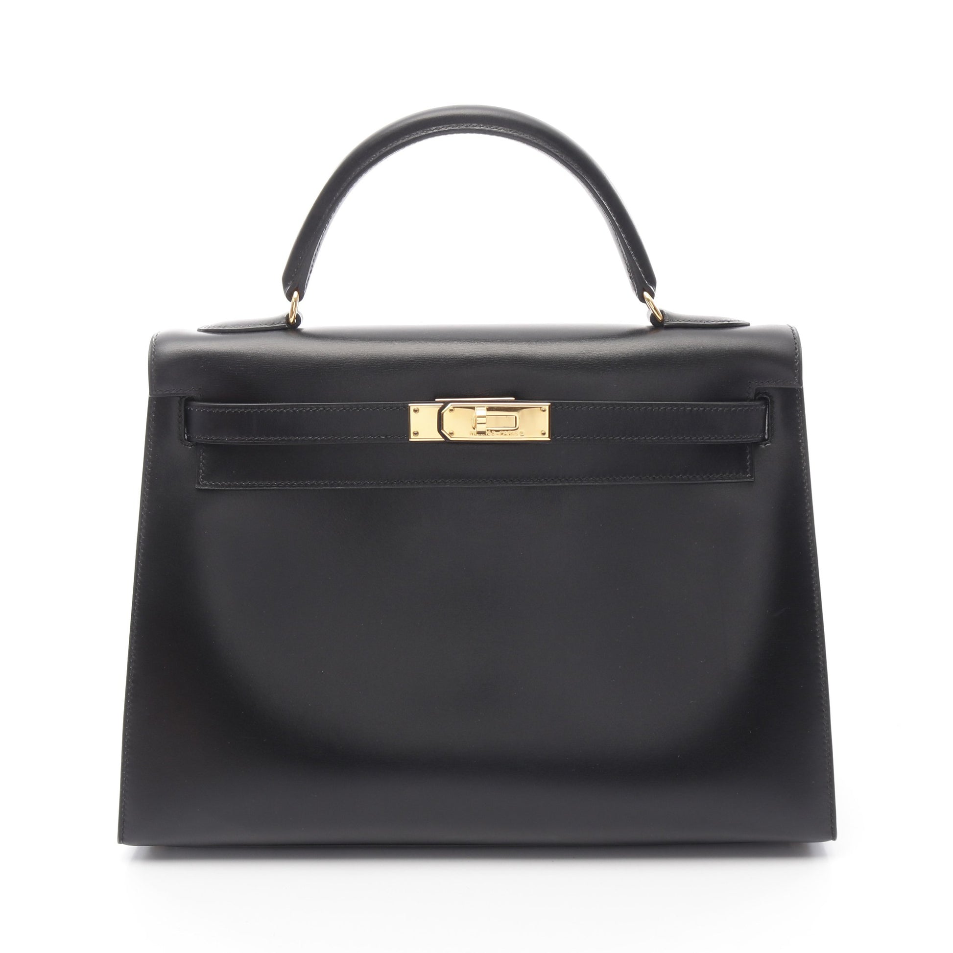ケリー32 ハンドバッグ ボックスカーフ ブラック ゴールド金具 外縫い 2WAY ○Z刻印 エルメス バッグ HERMES