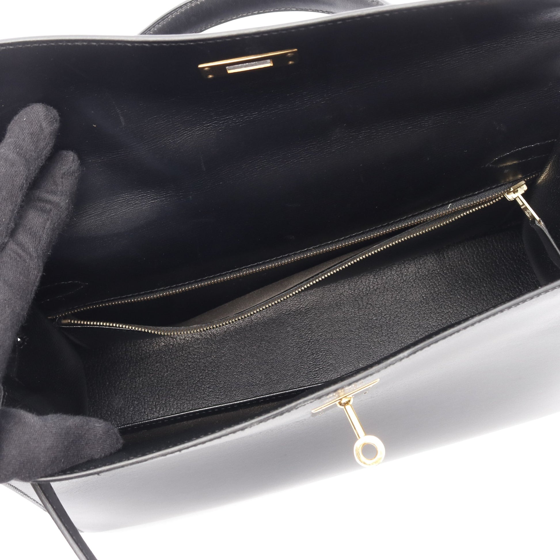 ケリー32 ハンドバッグ ボックスカーフ ブラック ゴールド金具 外縫い 2WAY ○Z刻印 エルメス バッグ HERMES