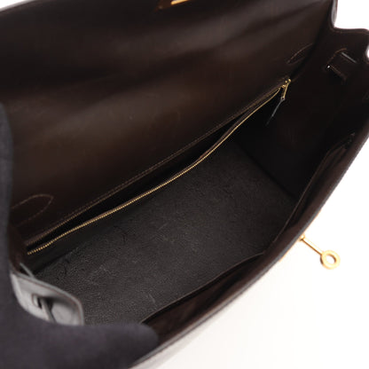 ケリー35 エベンヌ ハンドバッグ ボックスカーフ ダークブラウン ゴールド金具 外縫い 2WAY ○Y刻印 エルメス バッグ HERMES