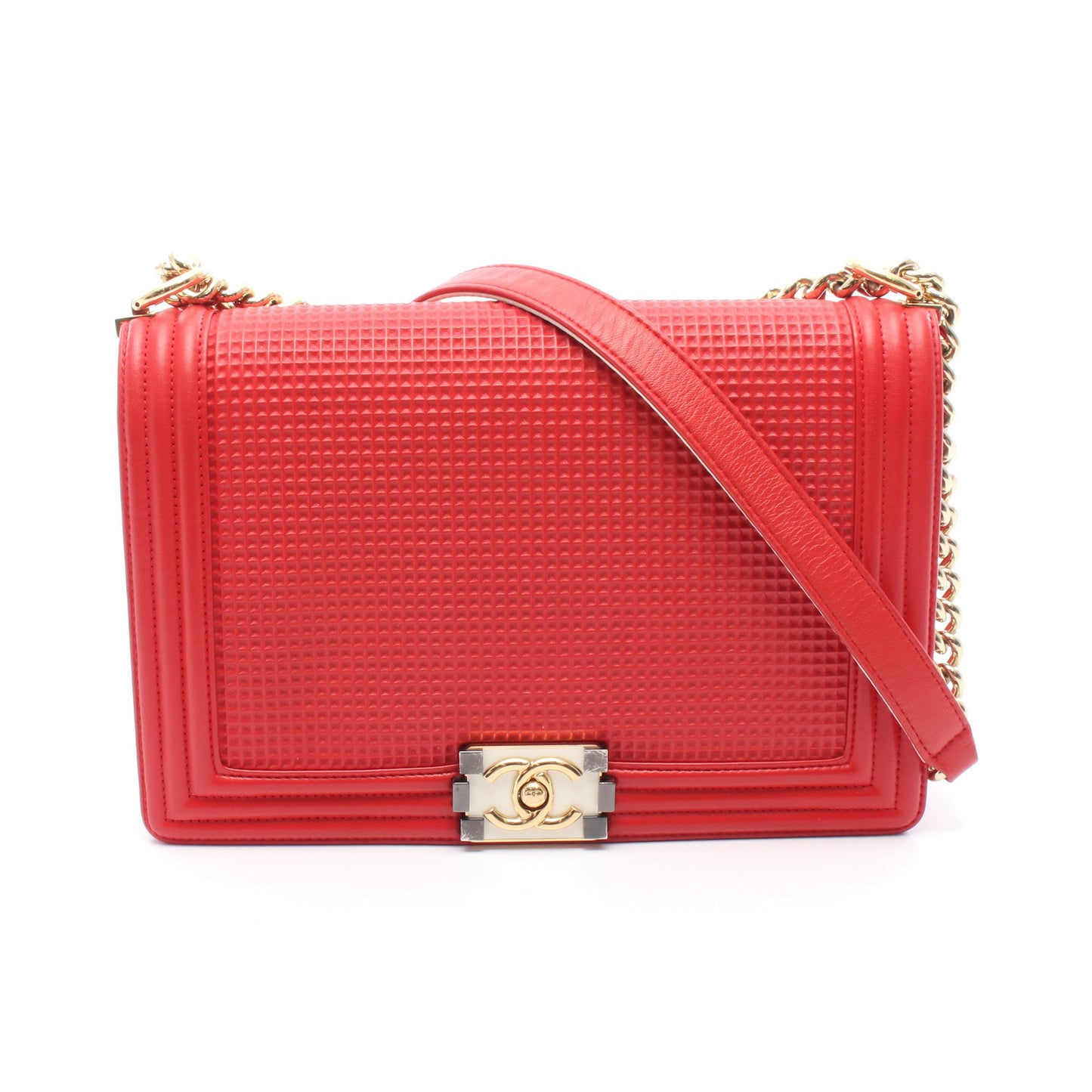 ボーイシャネル ラージ マトラッセ チェーンショルダーバッグ レザー レッド ゴールド金具 シャネル バッグ CHANEL