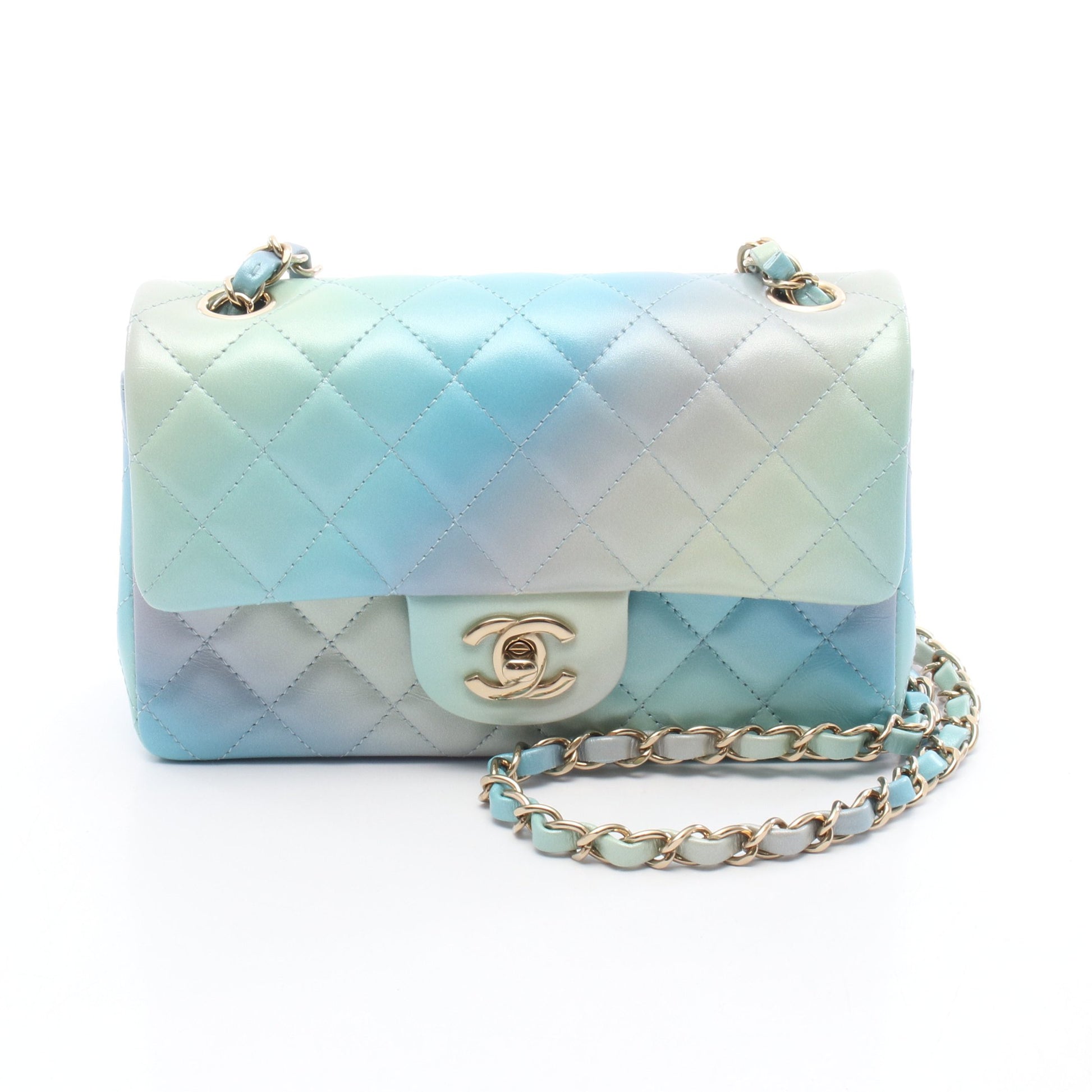 ミニマトラッセ20 チェーンショルダーバッグ レザー ブルー マルチカラー ゴールド金具 シャネル バッグ CHANEL