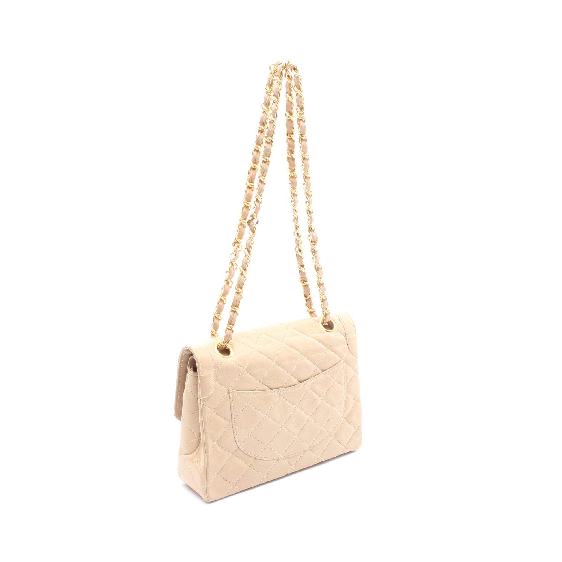 マトラッセ パリ限定 Wフラップ Wチェーンショルダーバッグ レザー ベージュ コンビ金具 シャネル バッグ CHANEL