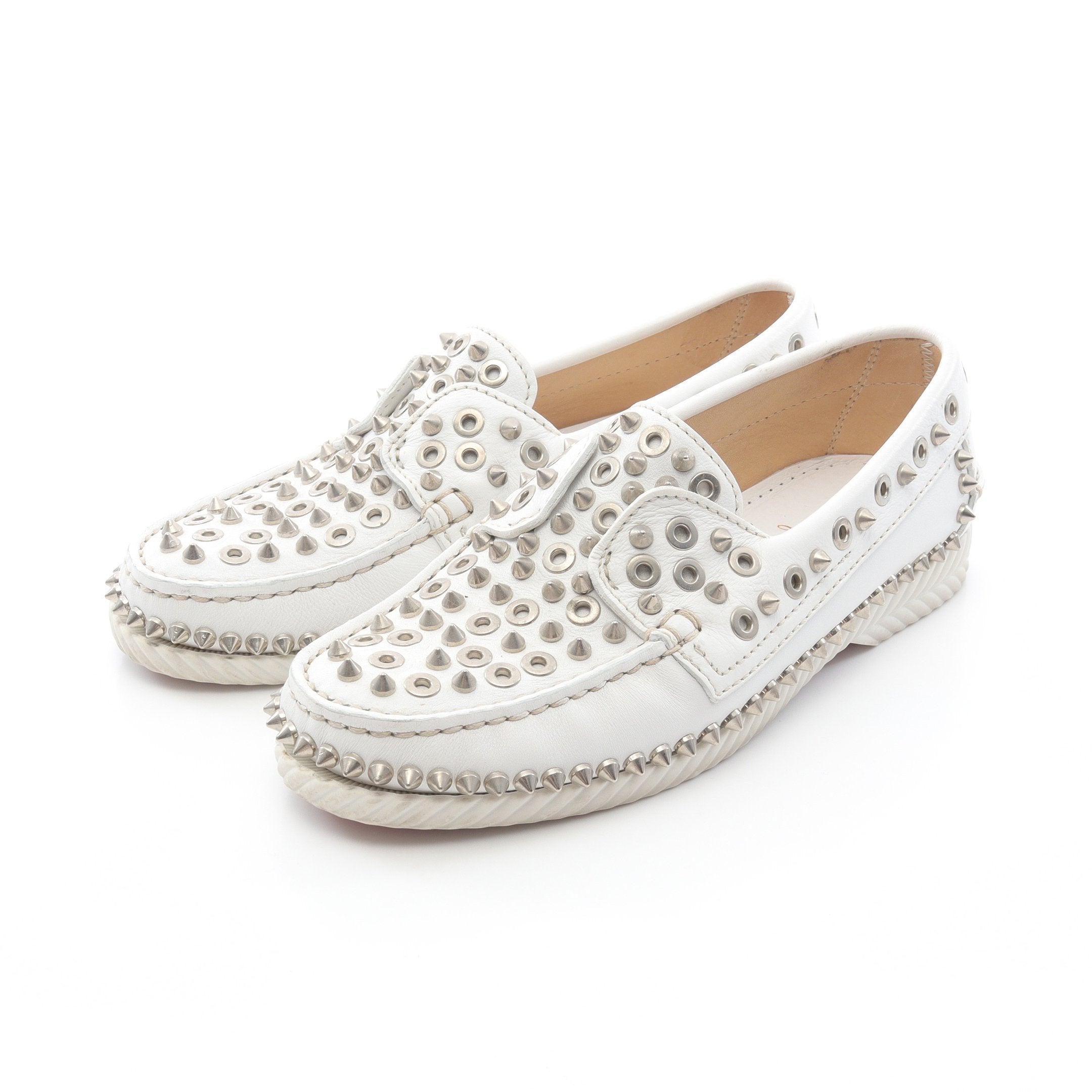 クリスチャンルブタン】 スパイクレザースニーカー ホワイトスタッズ