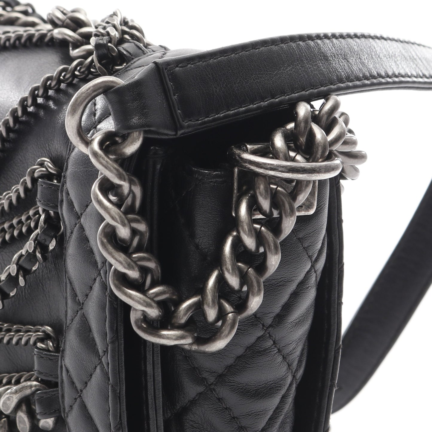 ボーイシャネル チェーンショルダーバッグ レザー ブラック アンティークシルバー金具 シャネル バッグ CHANEL