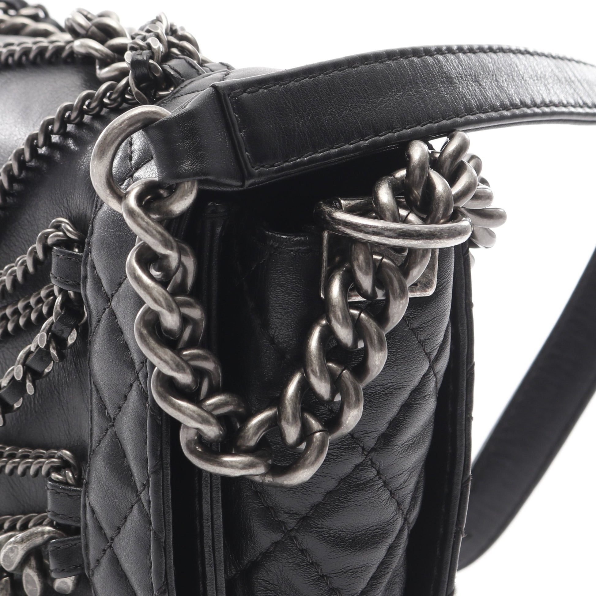 ボーイシャネル チェーンショルダーバッグ レザー ブラック アンティークシルバー金具 シャネル バッグ CHANEL