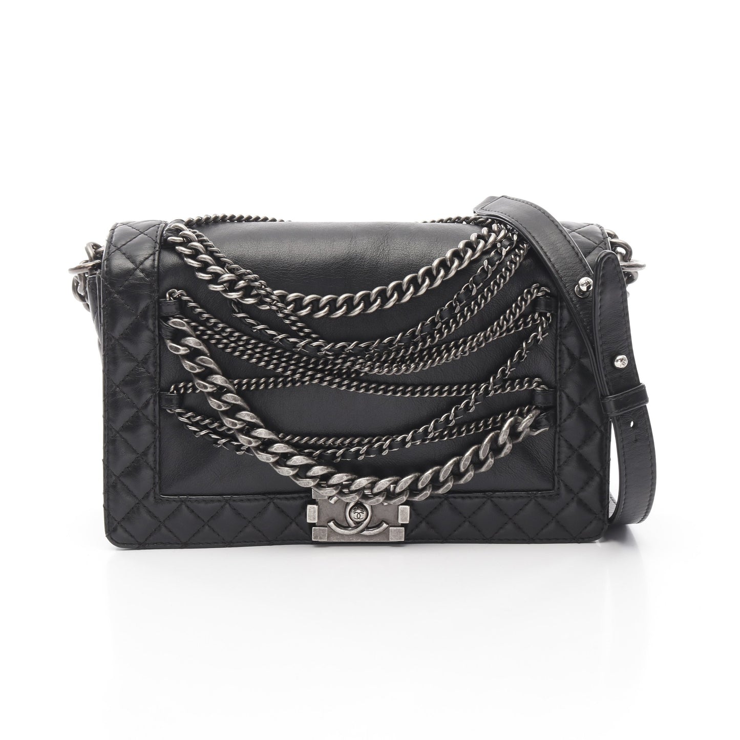 ボーイシャネル チェーンショルダーバッグ レザー ブラック アンティークシルバー金具 シャネル バッグ CHANEL