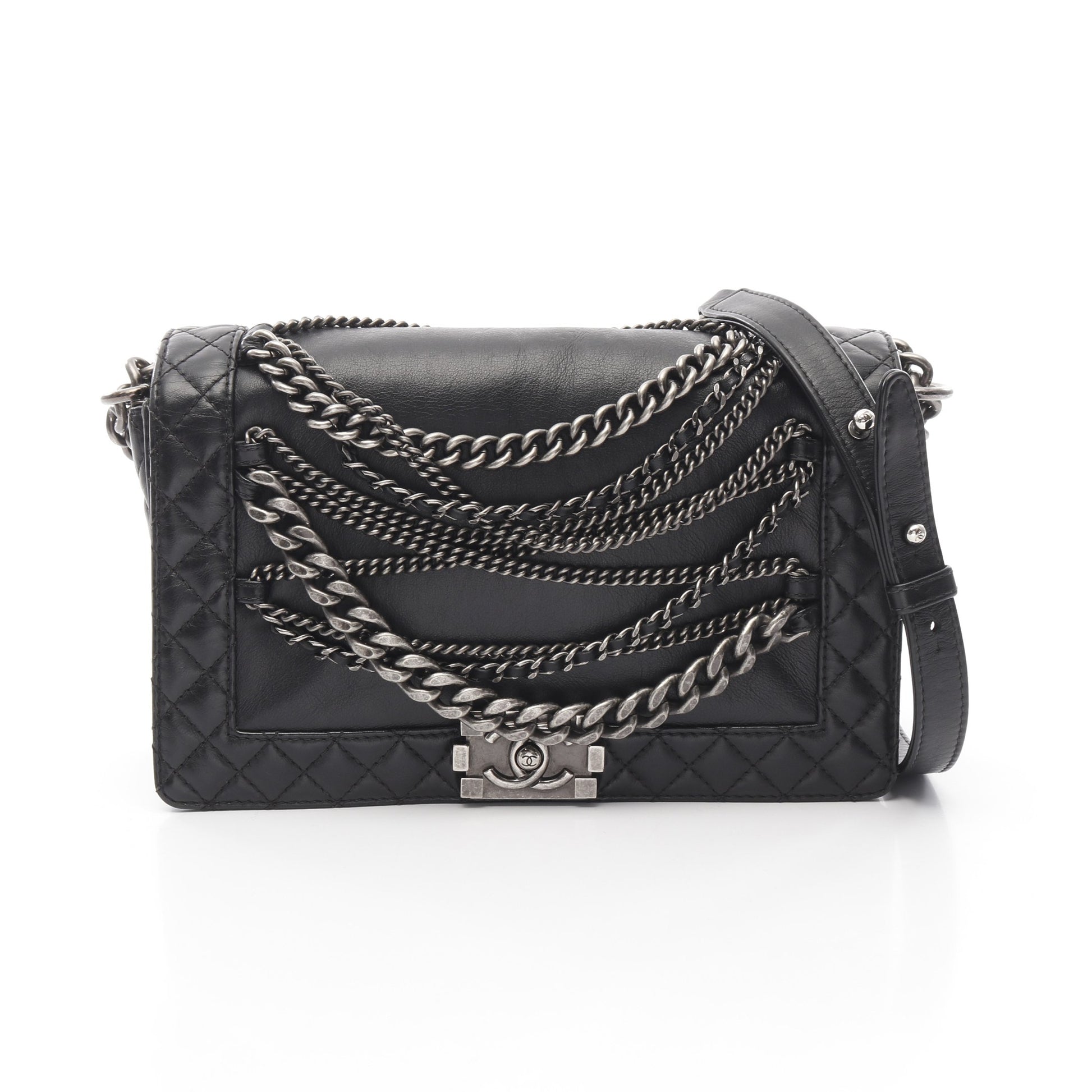ボーイシャネル チェーンショルダーバッグ レザー ブラック アンティークシルバー金具 シャネル バッグ CHANEL