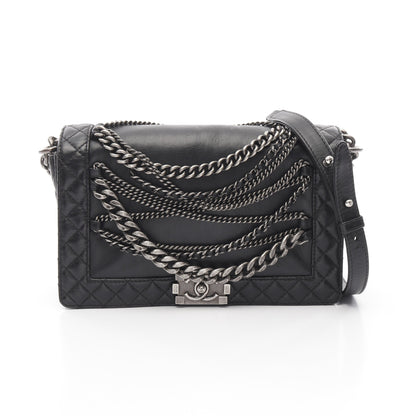 ボーイシャネル チェーンショルダーバッグ レザー ブラック アンティークシルバー金具 シャネル バッグ CHANEL