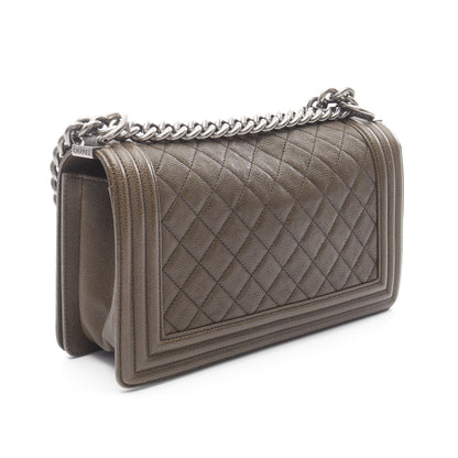ボーイシャネル チェーンショルダーバッグ キャビアスキン カーキブラウン アンティークシルバー金具 シャネル バッグ CHANEL