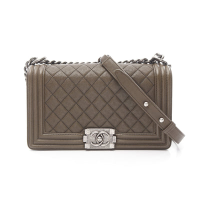 ボーイシャネル チェーンショルダーバッグ キャビアスキン カーキブラウン アンティークシルバー金具 シャネル バッグ CHANEL