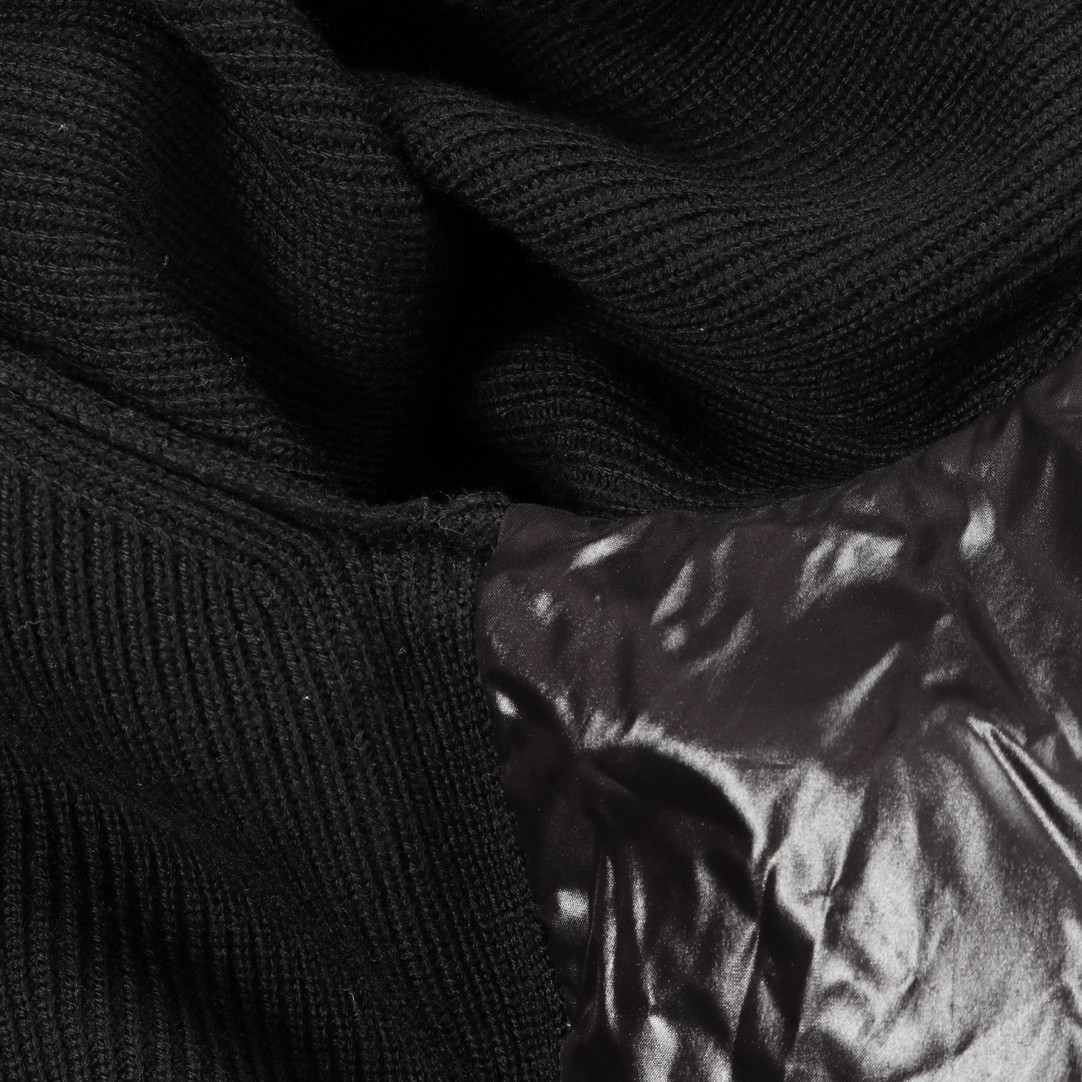 ダウンジャケット ナイロン ウール ブラック フード付き ニット切替