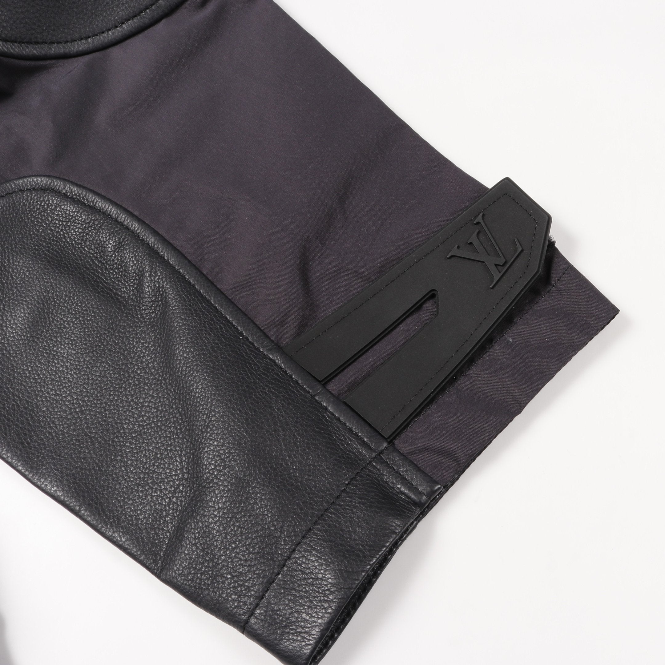 MIXED LEATHER ブルゾン コットン ナイロン レザー ダークネイビー