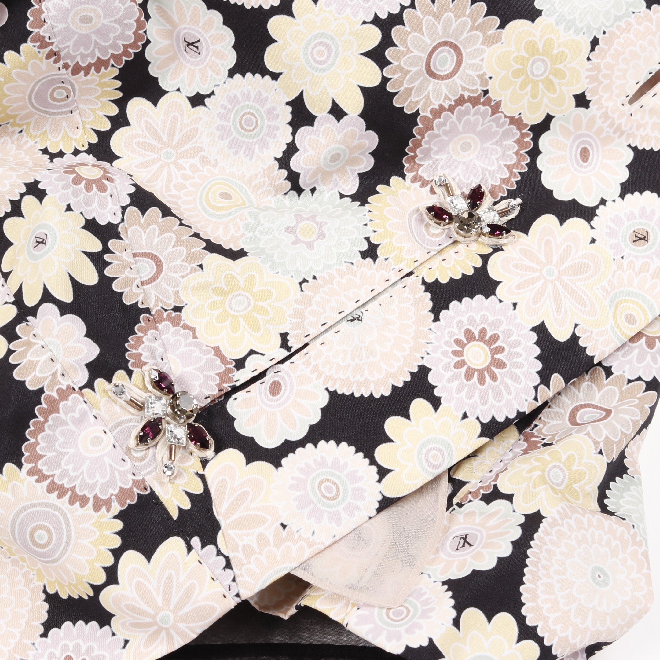 本物 美品 ルイヴィトン 花柄 フラワー 七分袖 ジャケット 装飾 レース 38 本物 美品 ルイヴィトン 花柄 フラワー 七分袖 ジャケット 装飾 レース 38