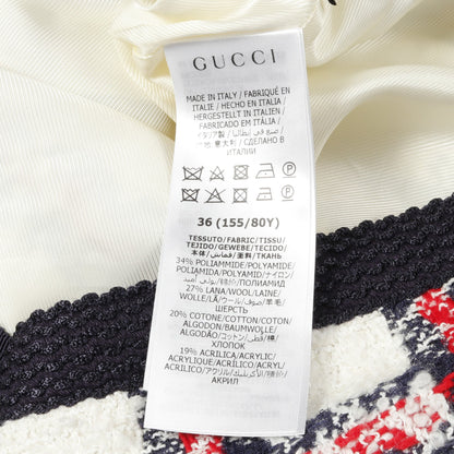GGボタン ツイード ノーカラージャケット チェック ホワイト ネイビー レッド グッチ アウター GUCCI