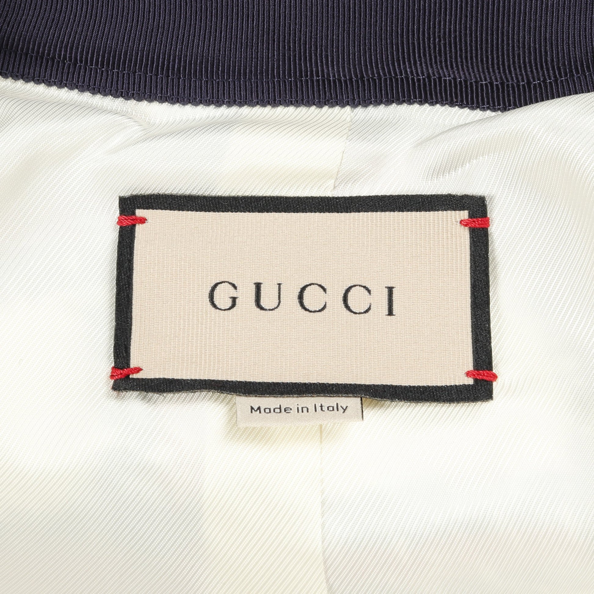 GGボタン ツイード ノーカラージャケット チェック ホワイト ネイビー レッド グッチ アウター GUCCI