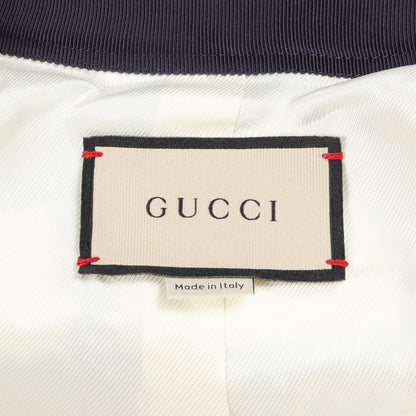 GGボタン ツイード ノーカラージャケット チェック ホワイト ネイビー レッド グッチ アウター GUCCI