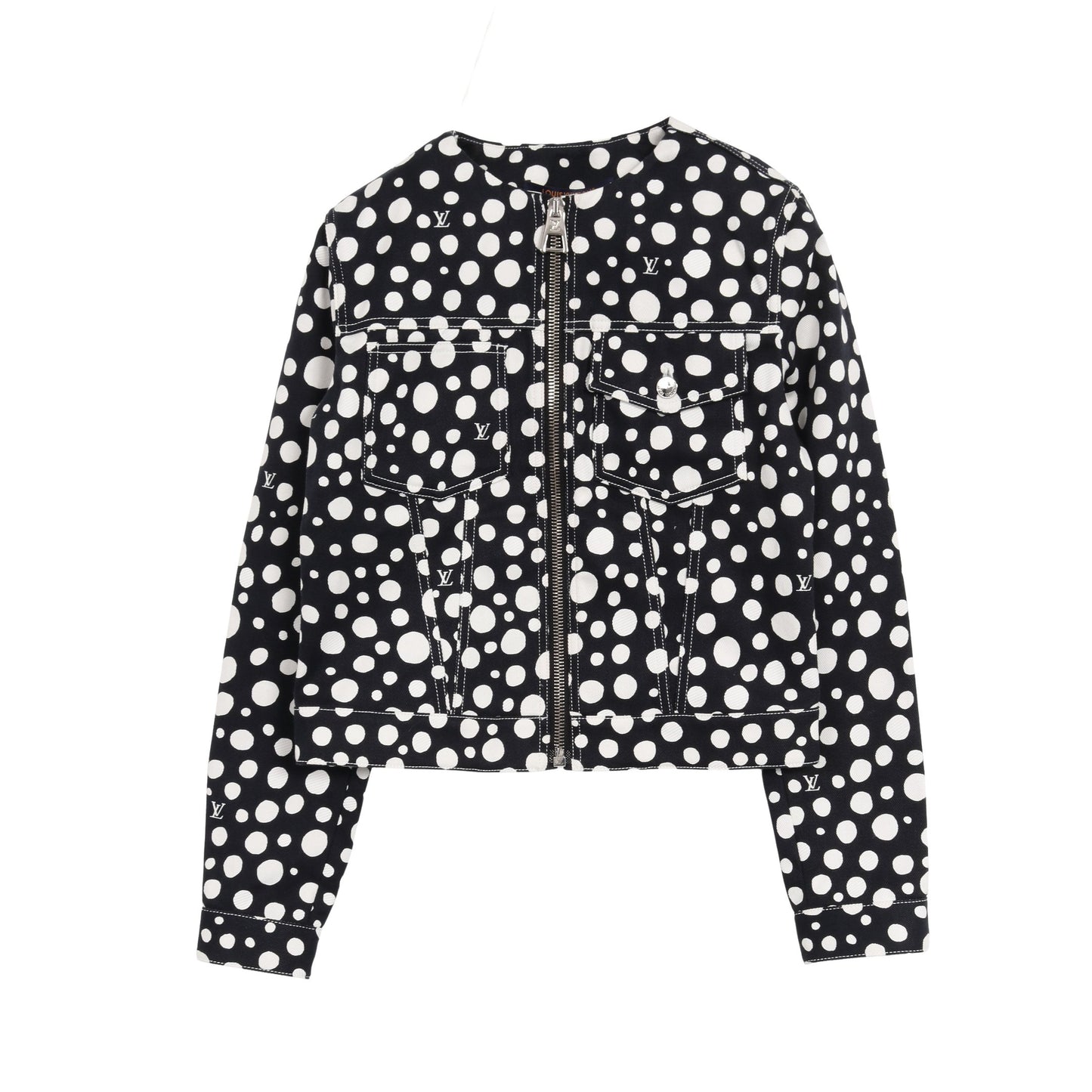 LV × YK インフィニティドット ノーカラージャケット コットン ダークネイビー ホワイト 草間彌生コラボ ルイヴィトン アウター LOUIS VUITTON