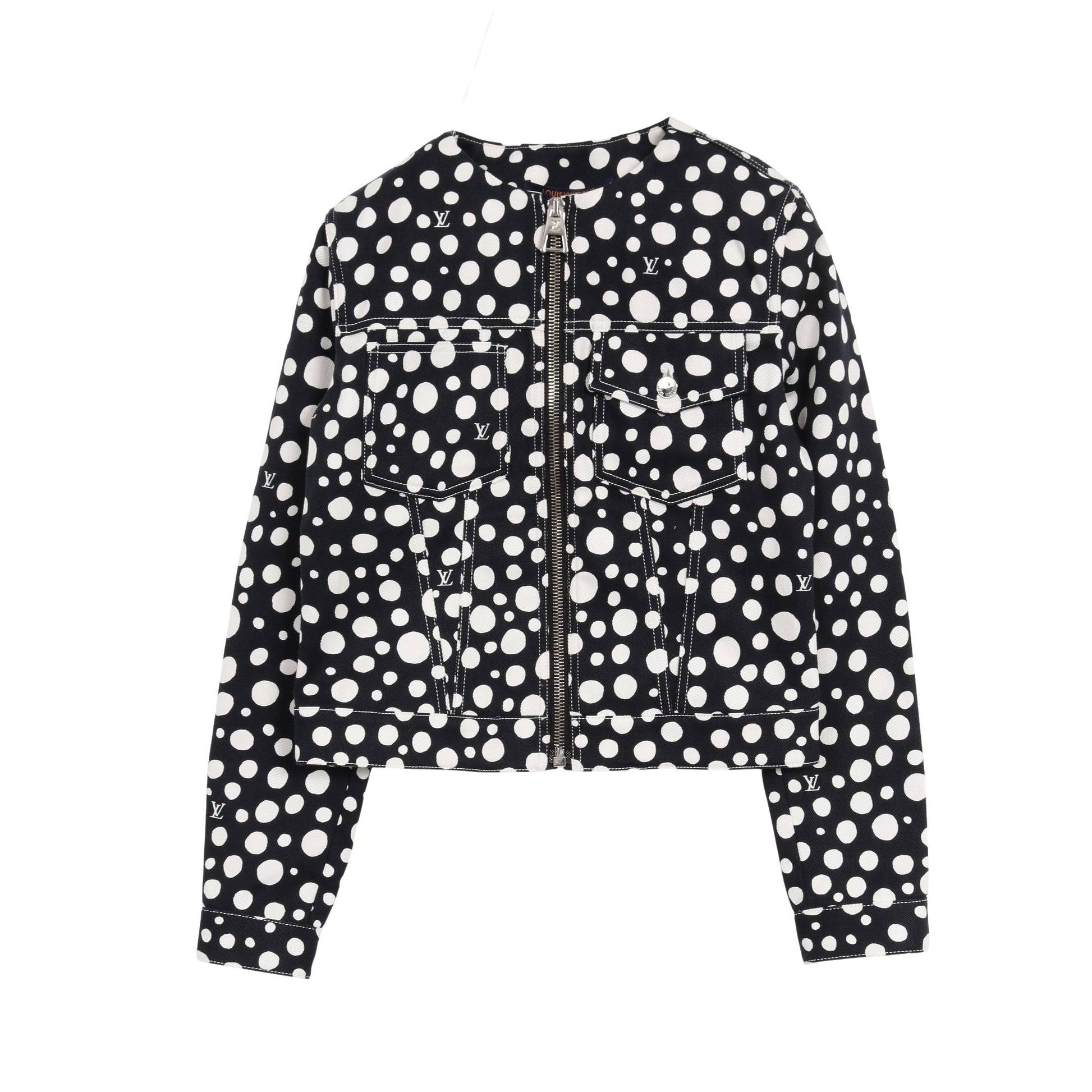 LV × YK インフィニティドット ノーカラージャケット コットン ダークネイビー ホワイト 草間彌生コラボ ルイヴィトン アウター LOUIS VUITTON