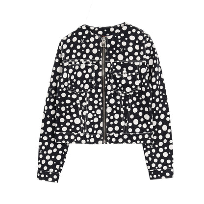 LV × YK インフィニティドット ノーカラージャケット コットン ダークネイビー ホワイト 草間彌生コラボ ルイヴィトン アウター LOUIS VUITTON
