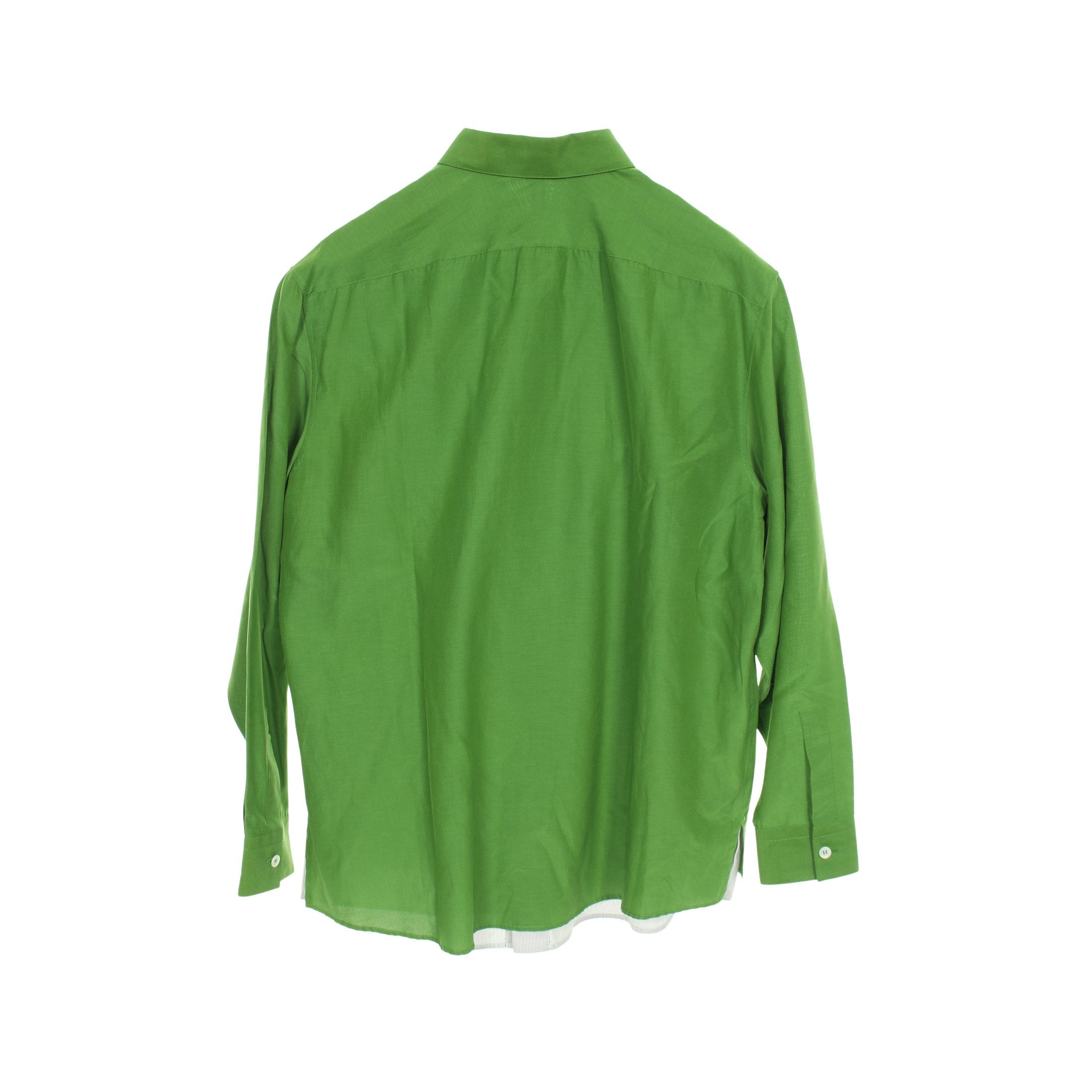 ダブルレイヤー シャツ 長袖 ストライプ コットン シルク グリーン