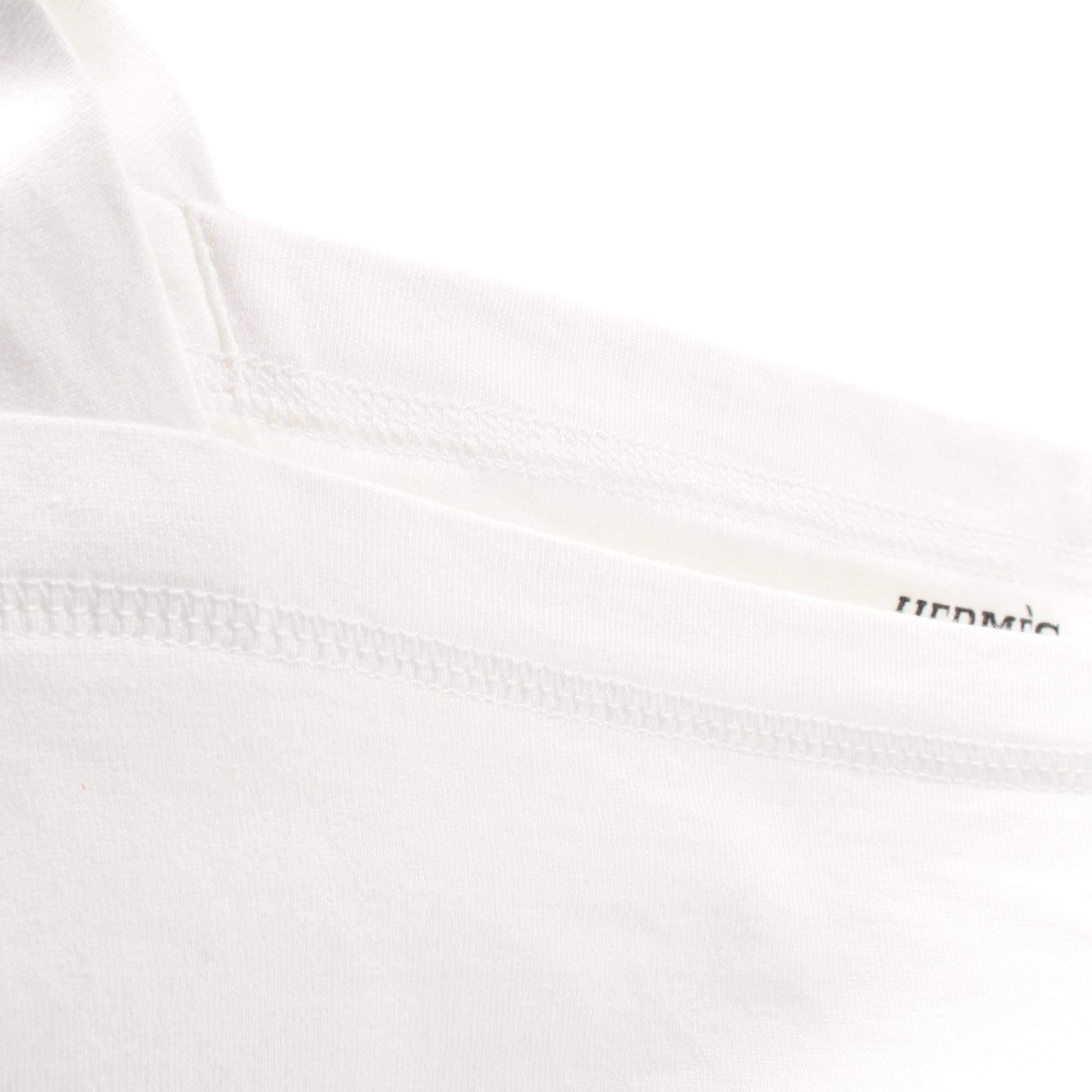 H刺繍ポケット Tシャツ チュニック スクエアネック 半袖 コットン ホワイト エルメス トップス HERMES