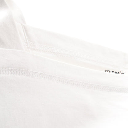 H刺繍ポケット Tシャツ チュニック スクエアネック 半袖 コットン ホワイト エルメス トップス HERMES