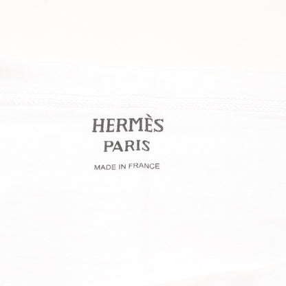 H刺繍ポケット Tシャツ チュニック スクエアネック 半袖 コットン ホワイト エルメス トップス HERMES