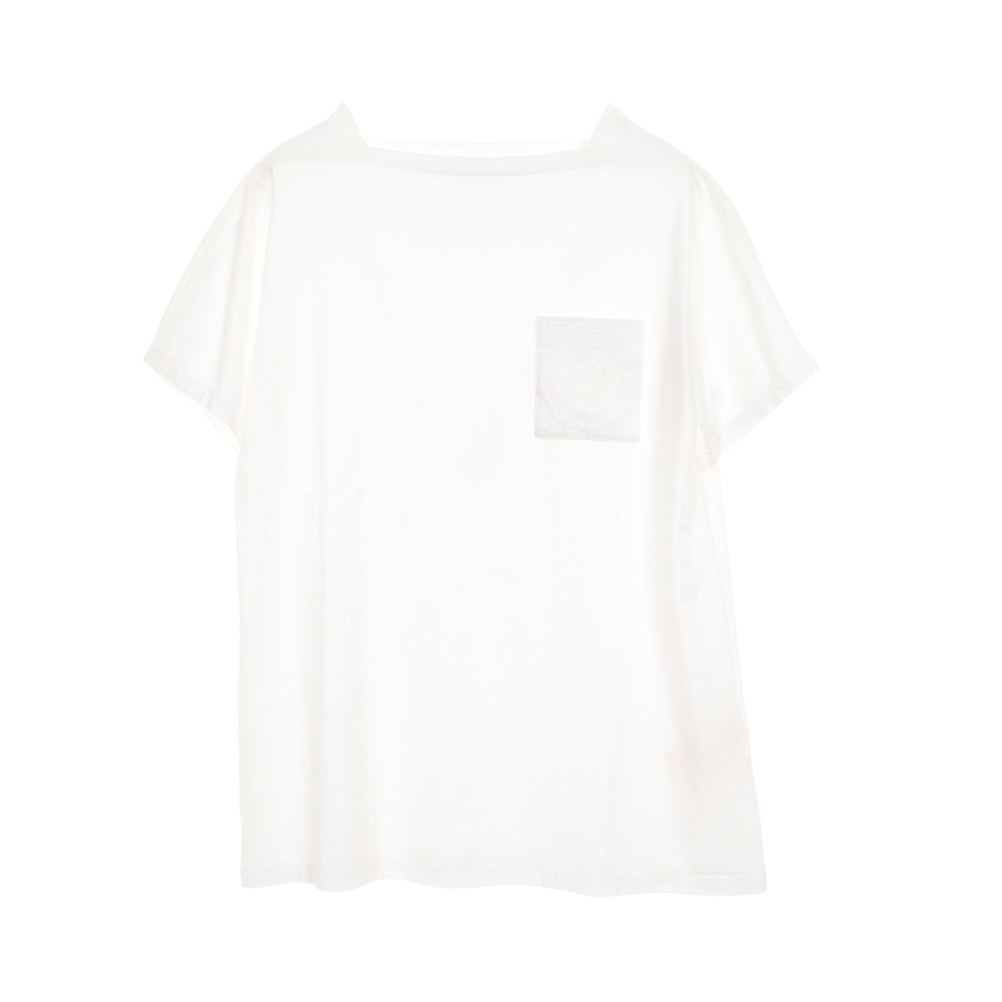 H刺繍ポケット Tシャツ チュニック スクエアネック 半袖 コットン ホワイト エルメス トップス HERMES
