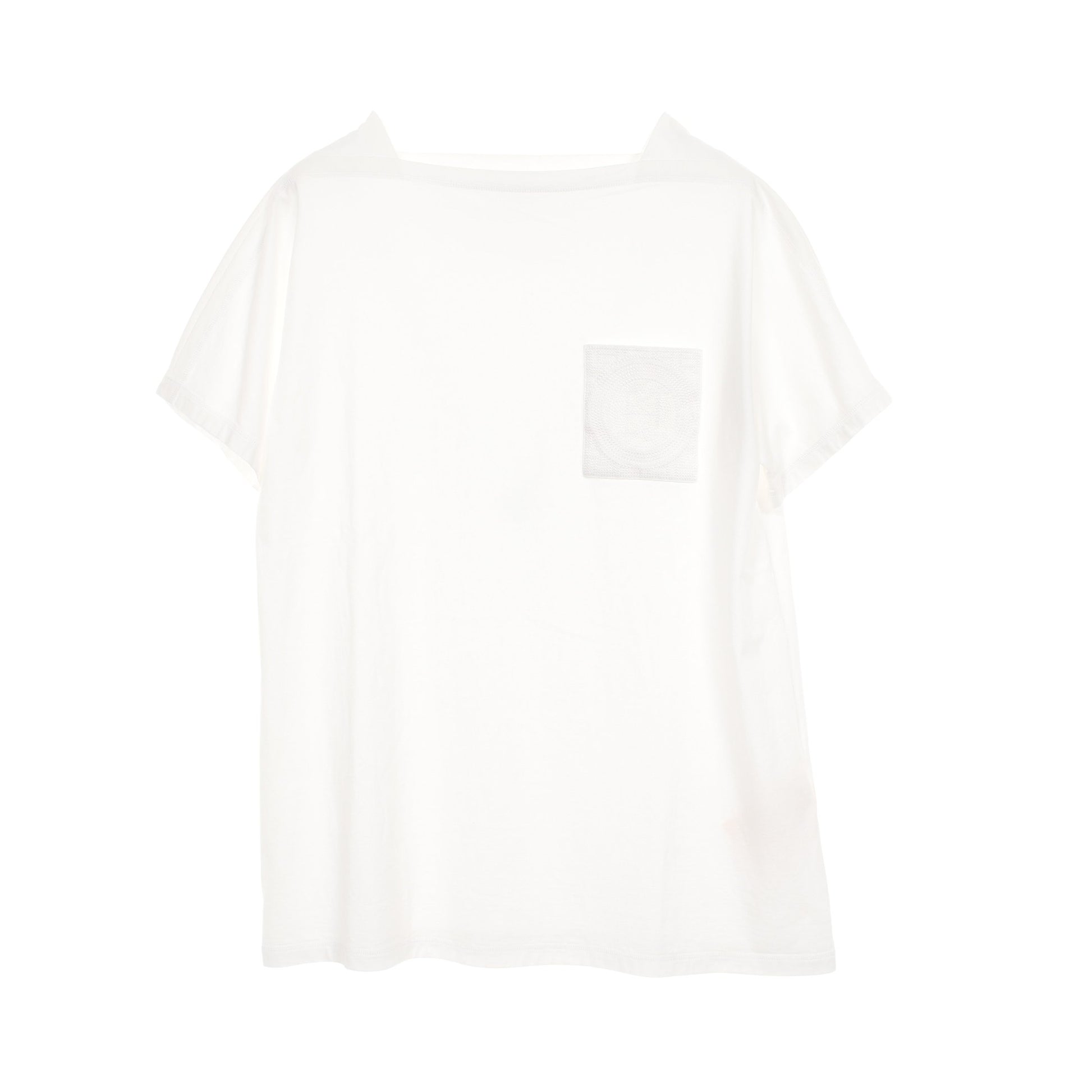 H刺繍ポケット Tシャツ チュニック スクエアネック 半袖 コットン ホワイト エルメス トップス HERMES