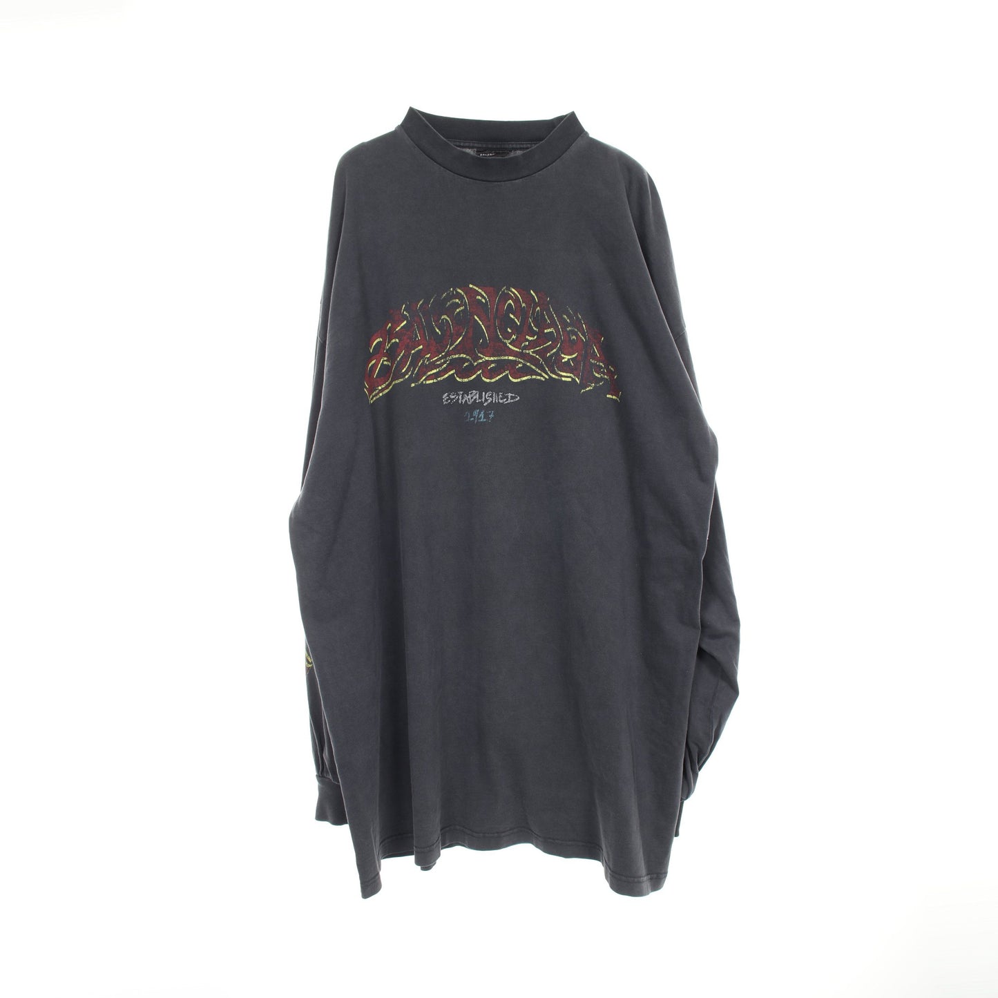 OFFSHORE オーバーサイズ Tシャツ カットソー 長袖 コットン ダークグレー ヴィンテージ加工 バレンシアガ トップス BALENCIAGA
