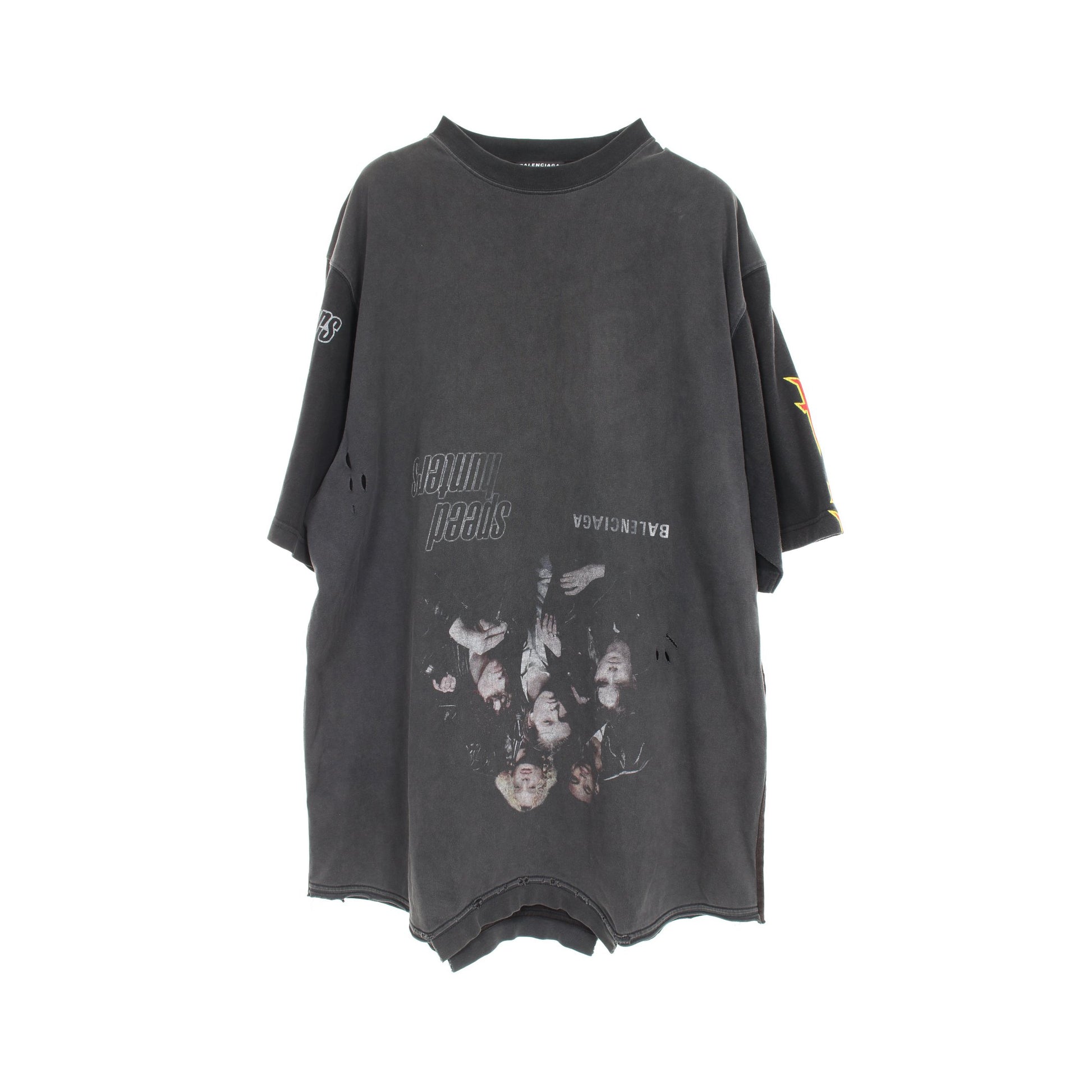 スピードハンターズアップサイドダウン Tシャツ カットソー 長袖 コットン ブラック マルチカラー ダメージ加工 ヴィンテージ加工 バレンシアガ トップス BALENCIAGA