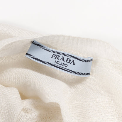 ニット クルーネック 半袖 ロゴ シルク オフホワイト プラダ トップス PRADA