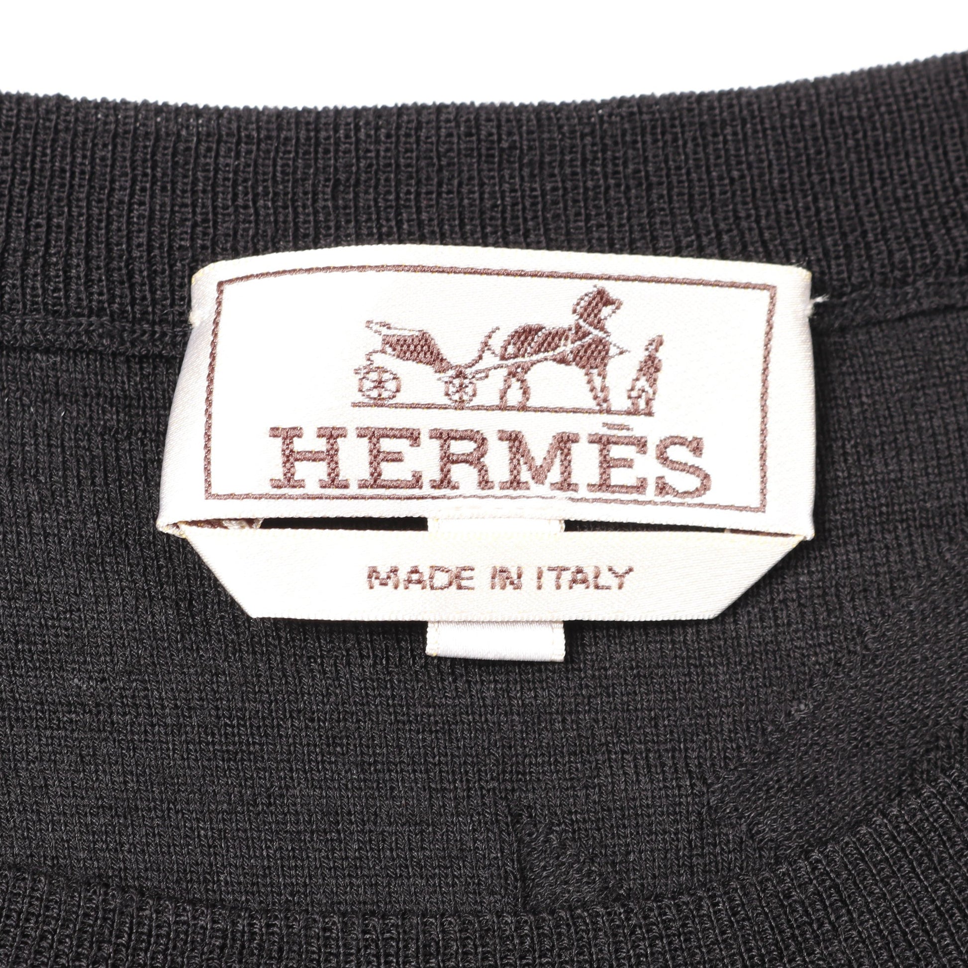 ニット クルーネック 半袖 ウール ブラック エルメス トップス HERMES