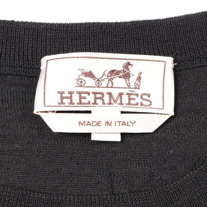 ニット クルーネック 半袖 ウール ブラック エルメス トップス HERMES
