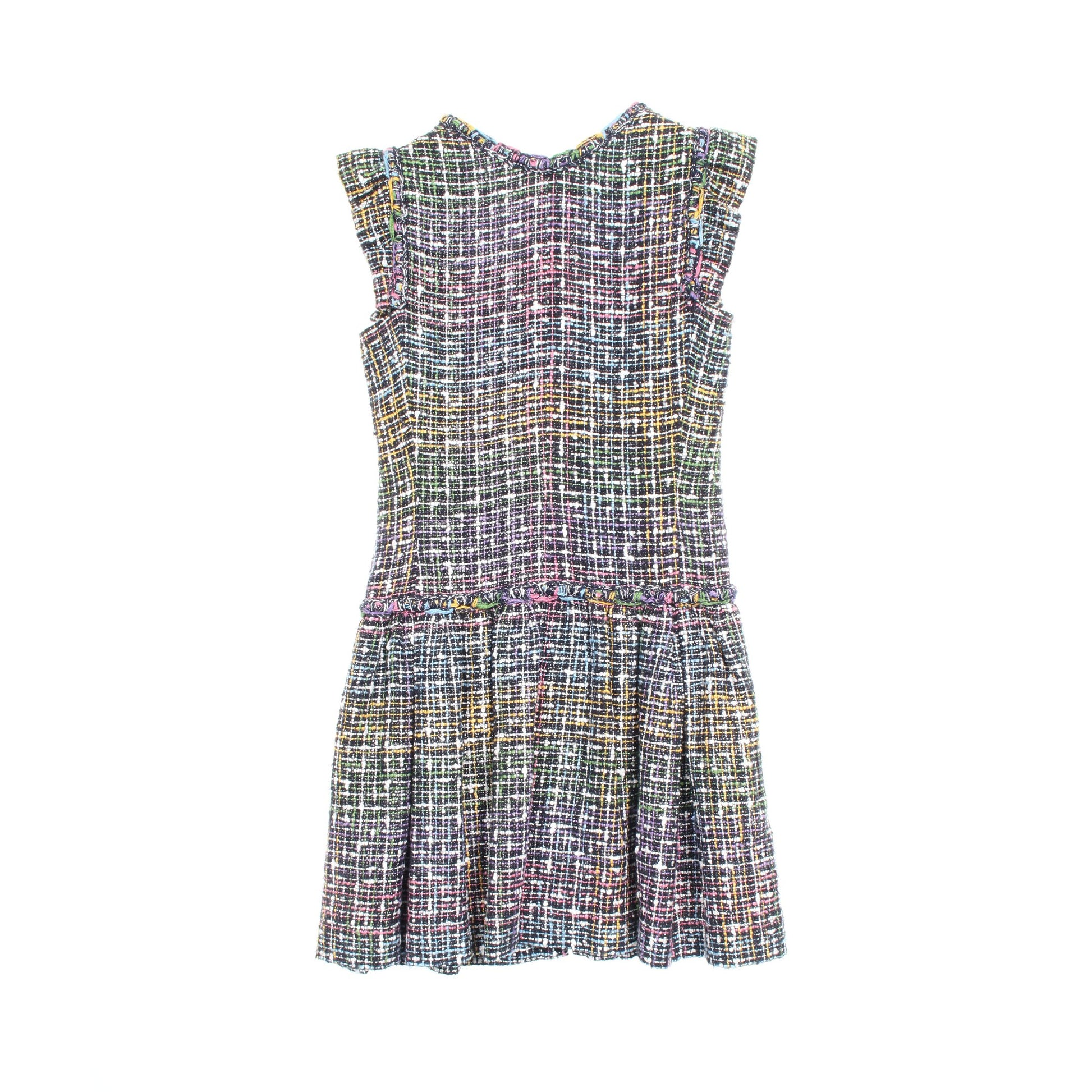 ツイード ワンピース コットン ブラック マルチカラー フリル袖  