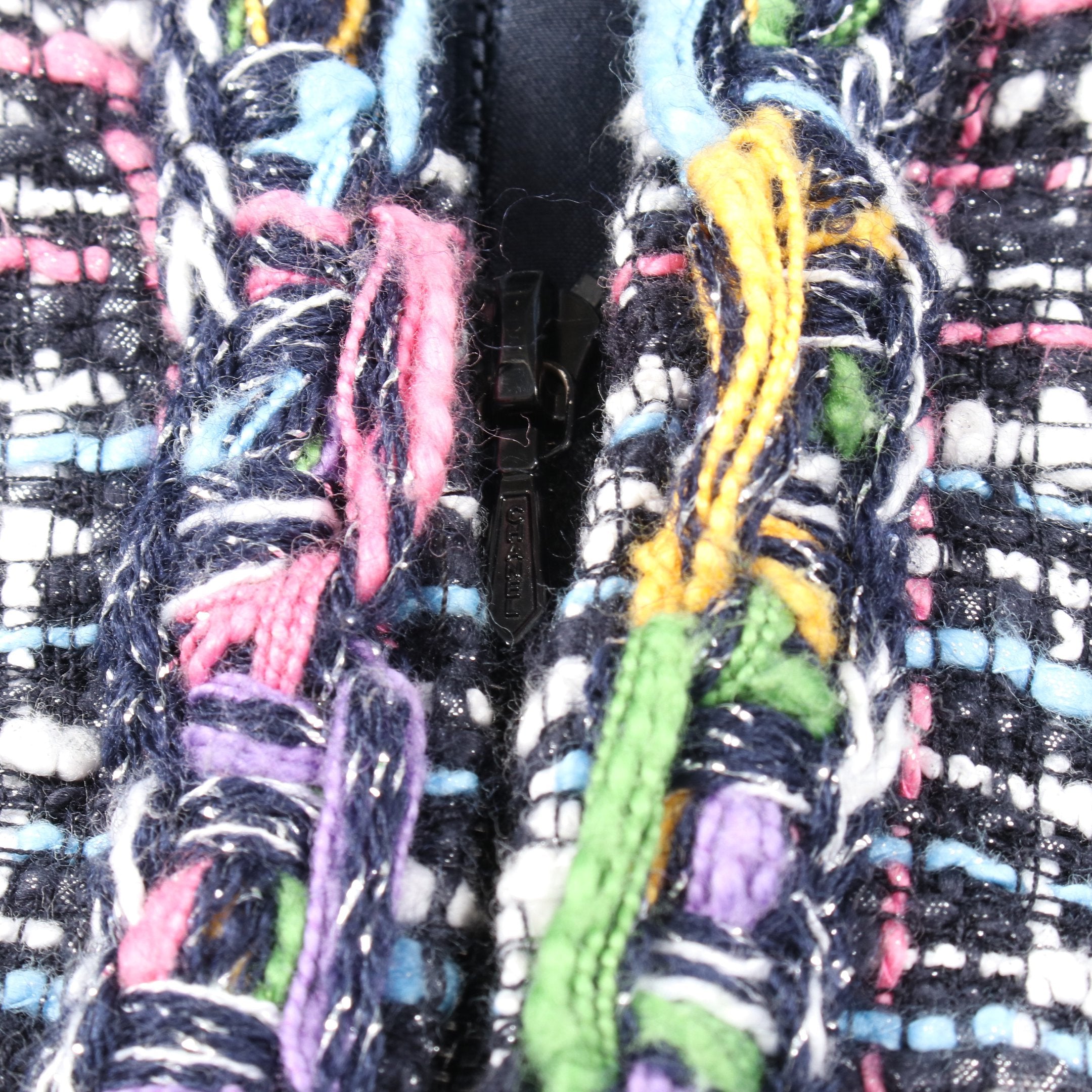 ツイード ワンピース コットン ブラック マルチカラー フリル袖