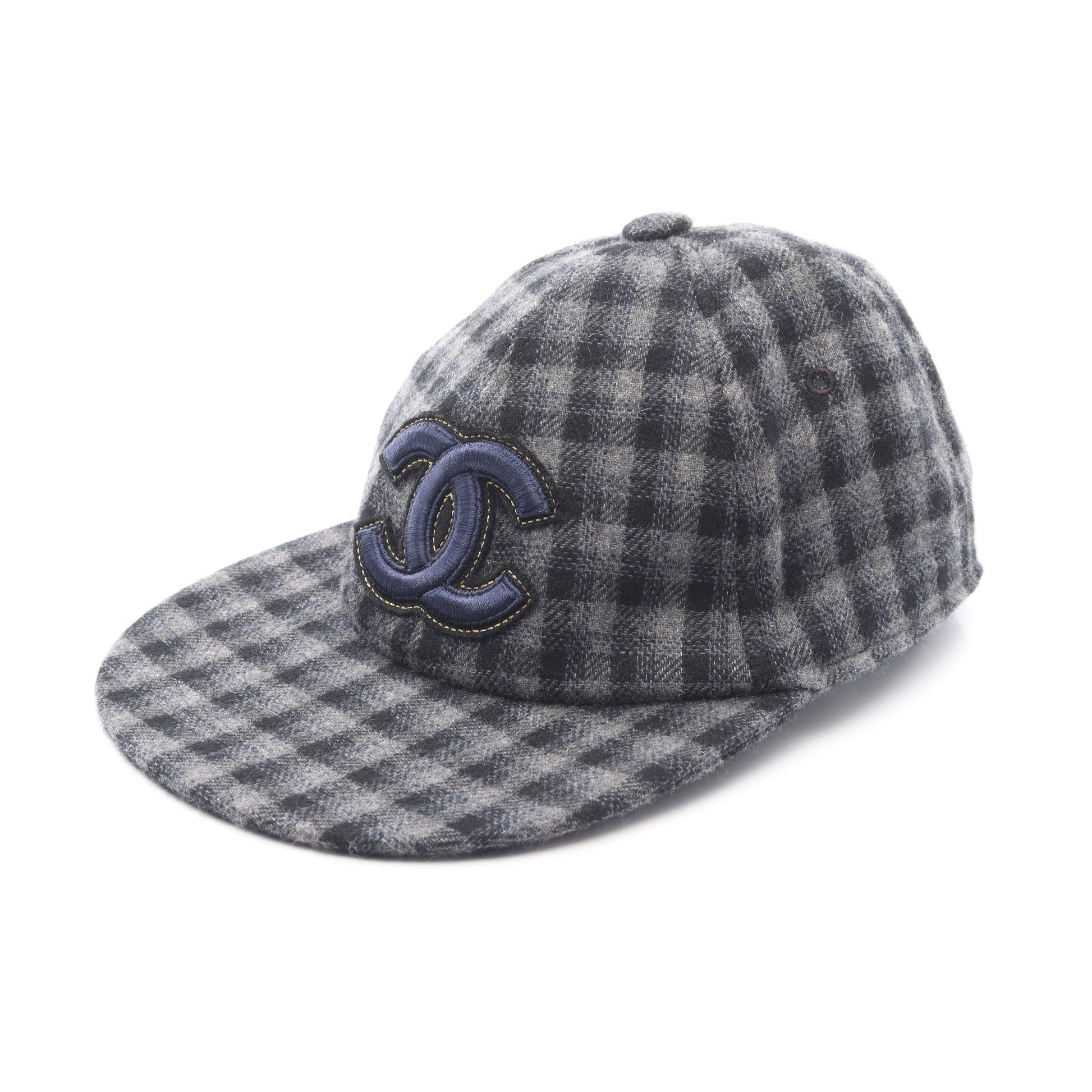 ココマーク チェック キャップ カシミヤ ブラック グレー シャネル 財布・小物 CHANEL